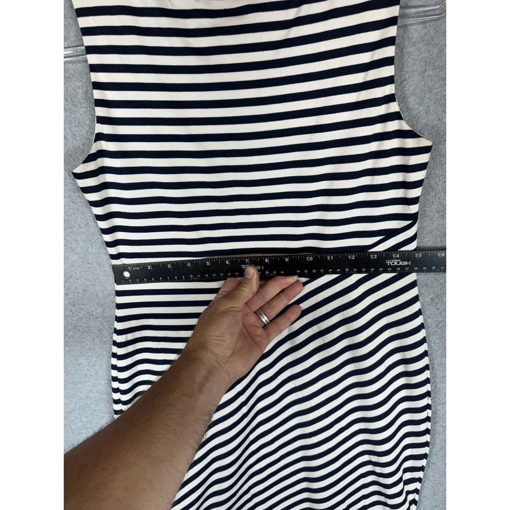 Chaps Dress Womens 6 Navy White Striped Sleeveless Stretch Sheath Classic Career